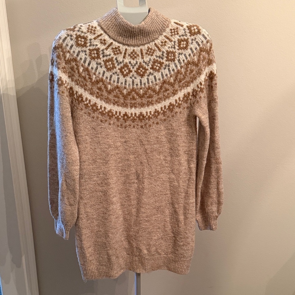 Abercrombie & Fitch Cream and Brown Turtleneck Sweater dress